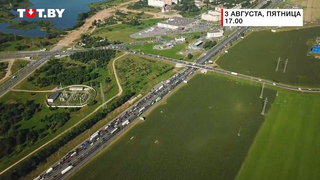 Пробка на МКАД, где просела часть путепровода. Аэросъемка смотреть онлайн