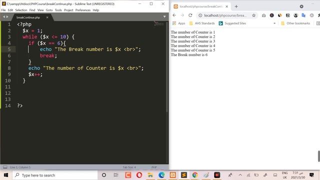 PHP Course in Arabic (2021) || Learn Loop Statements || Break and Continue смотреть онлайн