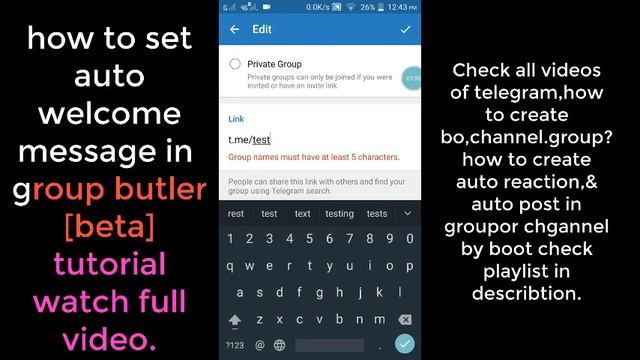 Group Butler[beta] How To Set Auto Welcome Message In telegram Group! Part1 смотреть онлайн