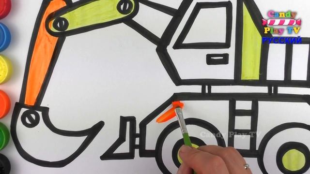 Транспорт для детей | Как рисовать экскаватор акварельными красками | Учим Транспорт с детками смотреть онлайн