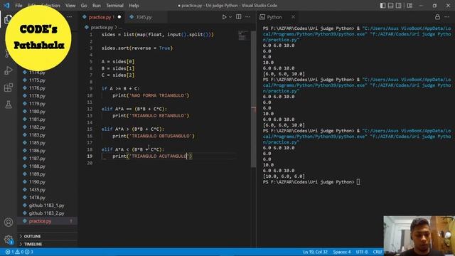BEE 1045 - Solution | Live Python3 Programming on Beecrowd Beginner Level Day 23 смотреть онлайн
