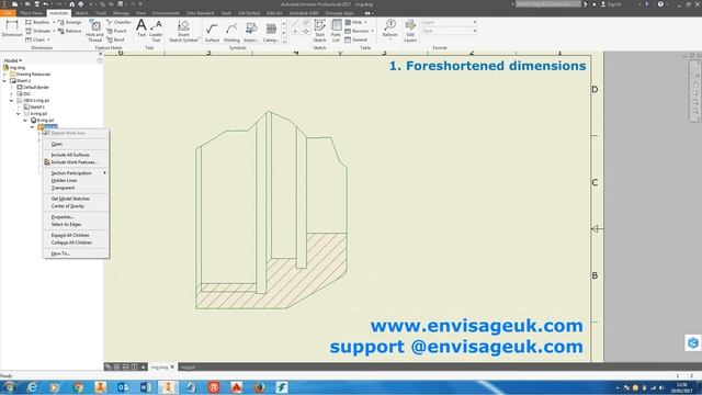 Autodesk Inventor drawings - foreshortened dimensions смотреть онлайн