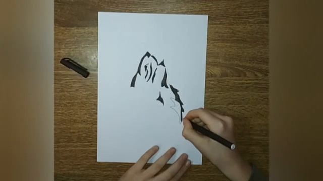 Рисуем волка чёрной ручкой. смотреть онлайн
