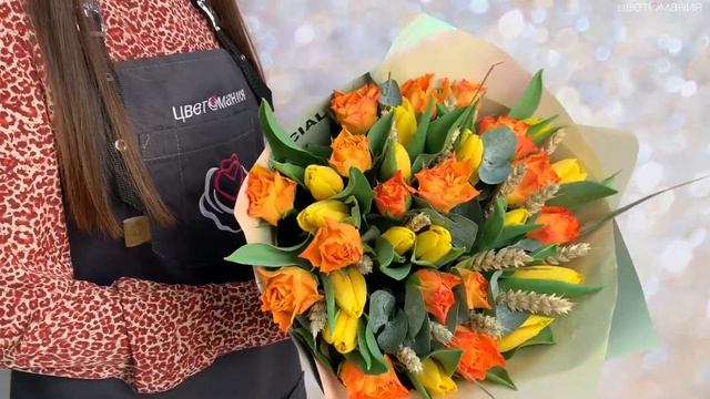 Обзор на букет из тюльпанов с кенийской розой "Сапфир" смотреть онлайн