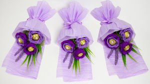 Мини букет из конфет на 8 марта. Легко и просто подарок женщине своими руками