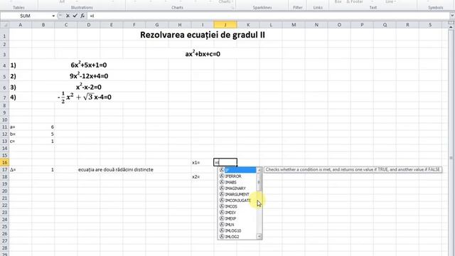 Excel - rezolvarea ecuatiei de gradul 2 (solving the second degree equation using Excel) смотреть онлайн