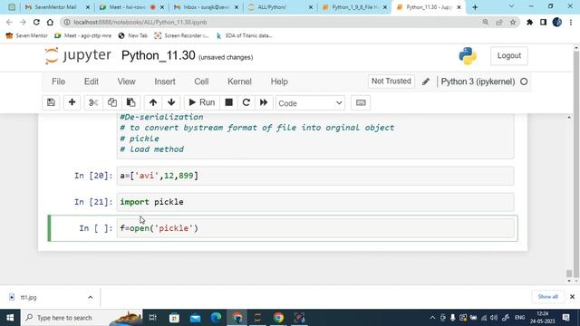 Pickling and Unpickling in Python|pythonforbeginnerspython full course in hindi|pythontutorial смотреть онлайн