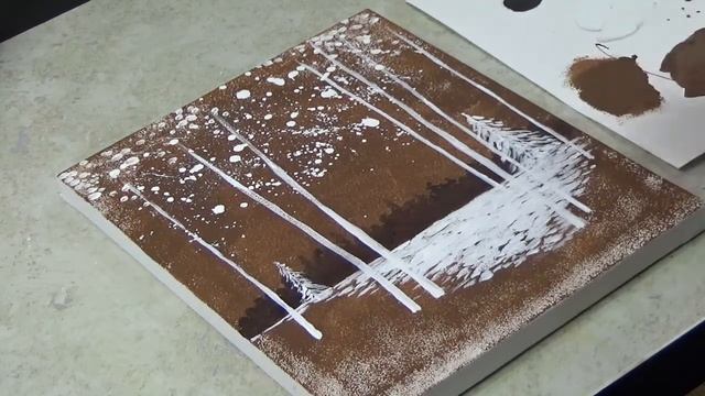 ДЕКОРАТИВНАЯ КОМПОЗИЦИЯ ЗИМНЕГО ПЕЙЗАЖА НА КОРИЧНЕВОМ ФОНЕ смотреть онлайн