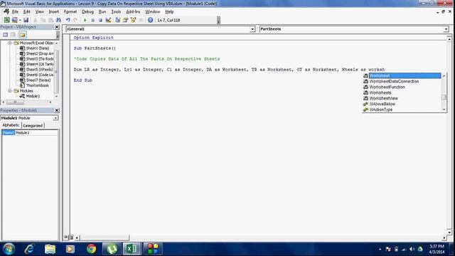 Excel Lesson 9 - Copy Data On Respective Part Sheets Using VBA (Part 1) смотреть онлайн
