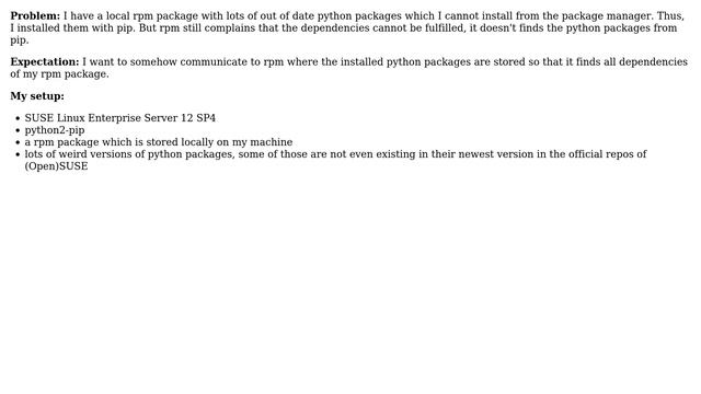 Unix & Linux: How can I make by pip installed python packages visible to rpm? смотреть онлайн