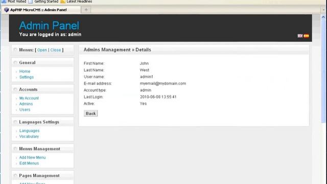 ApPHP MicroCMS Admins Settings Tutorial смотреть онлайн