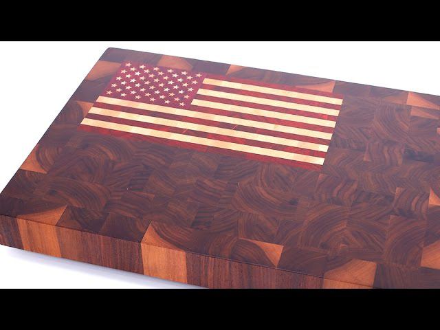 End grain cutting board with US flag смотреть онлайн