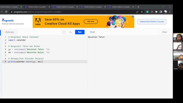 Python Online Compiler - Mengimpor Modul Calendar смотреть онлайн