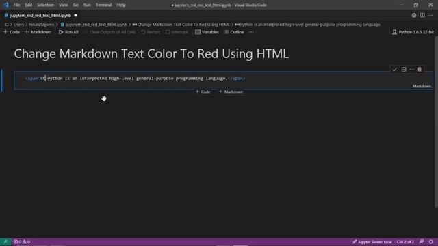 Jupyter Notebook | Markdown | Change Text Color To Red Using HTML смотреть онлайн