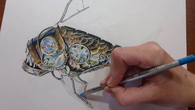 Рисунок рыбы в стиле стимпанк. Steampunk style смотреть онлайн