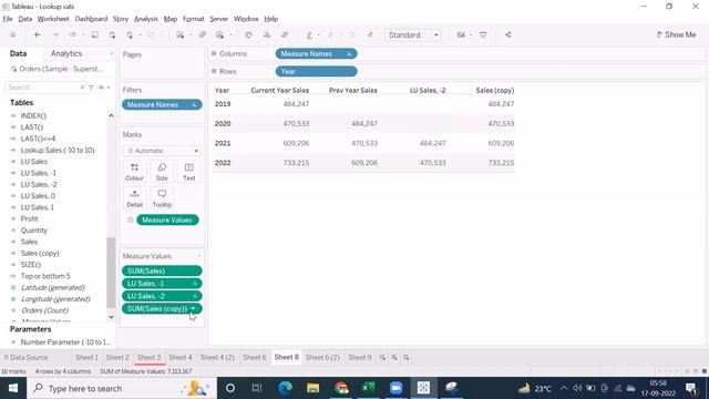 Lookup Function : How to calculate Current Year Sales vs Prev Year Sales in Tableau смотреть онлайн