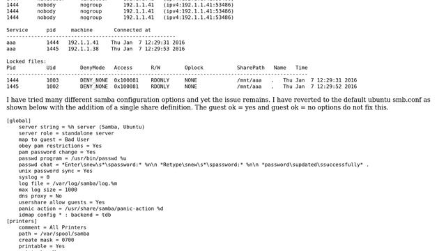 When accessing Samba shares from Windows 10, smbstatus is reporting duplicate nobody:nogroup PID... смотреть онлайн
