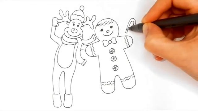 Новогодний рисунок ПРЯНИЧНЫЙ ЧЕЛОВЕЧЕК И ОЛЕНЬ/1249/New Year's drawing GINGERBREAD MAN AND DEER смотреть онлайн