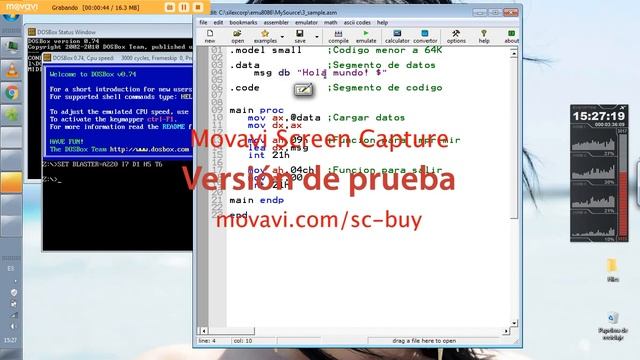 IDE emu8086 Assembler y DOSBox 0.74 смотреть онлайн