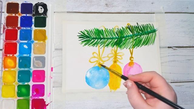 Как нарисовать елочную ветку с игрушками. Новогодний рисунок смотреть онлайн