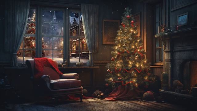Cozy Christmas Ambience 2024 | Snow Drop Window in Cozy Cabin with Cracking Fireplace to Fall Aslee смотреть онлайн