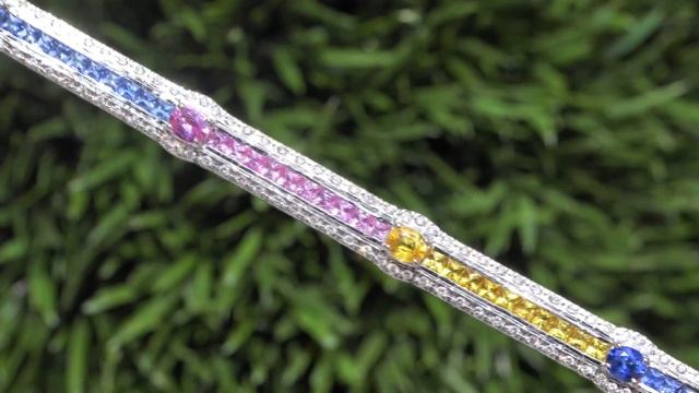 Certified Fancy Color Sapphire & Diamond Cocktail Bracelet 18k Gold 14.07 TCW - C1017 смотреть онлайн