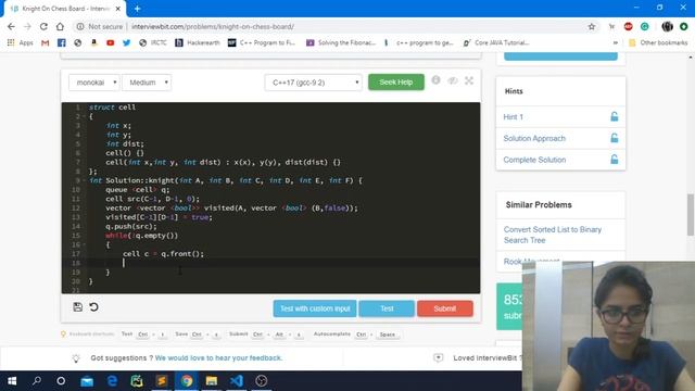 Solution to InterviewBit problem "Knight on chess board" using C++ смотреть онлайн