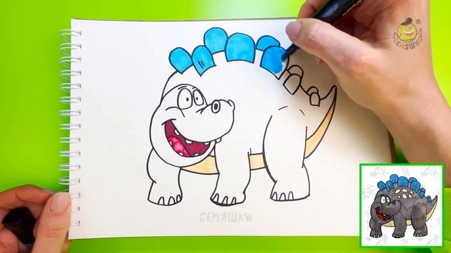 Как нарисовать динозавра фломастерами | Рисунки для срисовки смотреть онлайн