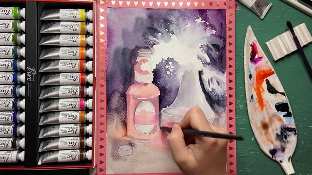 Процесс рисования корейской акварелью ShinHan PWC розовая Opera #акварель #shinhan #pwc