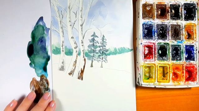 Как рисовать новичку. Уроки рисования для новичков. Как рисовать пейзаж. Зима. смотреть онлайн