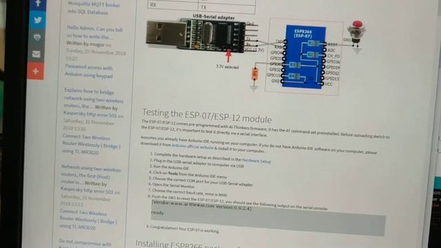 Загрузка скетча на ESP-07/ESP8266 WiFi модуль с помощью программатора CP2102 и Arduino IDE смотреть онлайн