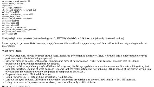 Databases: Large bulk insert performance difference PostgreSQL vs MariaDB (InnoDB) смотреть онлайн