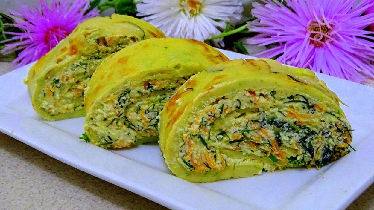 КАБАЧКОВЫЙ РУЛЕТ С ГРИБАМИ И СЫРОМ В ДУХОВКЕ. смотреть онлайн