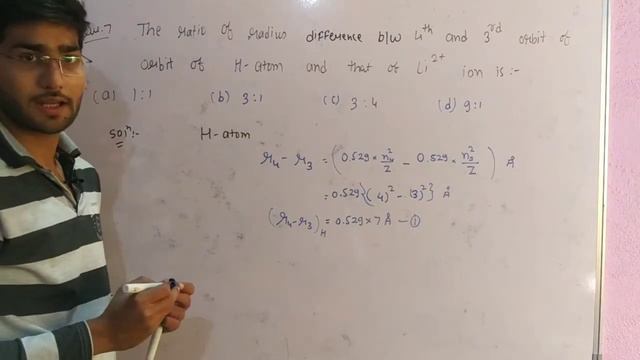 The ratio of radius difference b/w 4th and 3rd orbit of orbit of H atom and orbit of Li2+ ion is смотреть онлайн