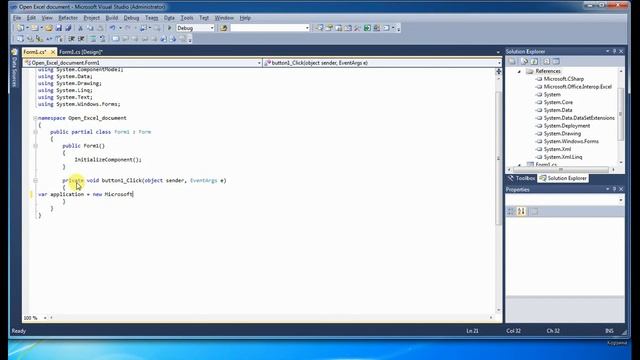 Visual Studio 2010 C# Открытие образца документа Excel смотреть онлайн
