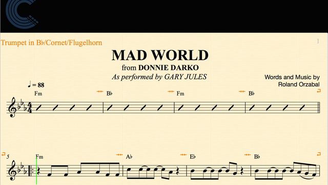 Trumpet - Mad World - Gary Jules - Donnie Darko - Sheet Music, Chords, & Vocals смотреть онлайн