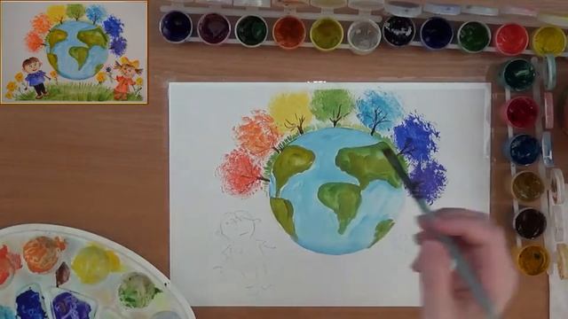 Как нарисовать идею на международный день Земли. Просто детям. Гуашь смотреть онлайн