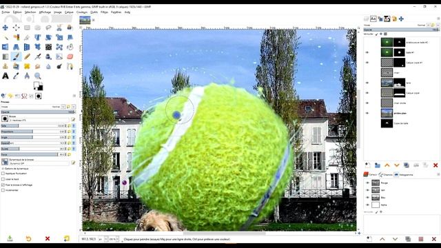 GIMP 2.10.30 : récupération des éclaboussures d'eau de la balle de tennis avec masque de calque GIM смотреть онлайн