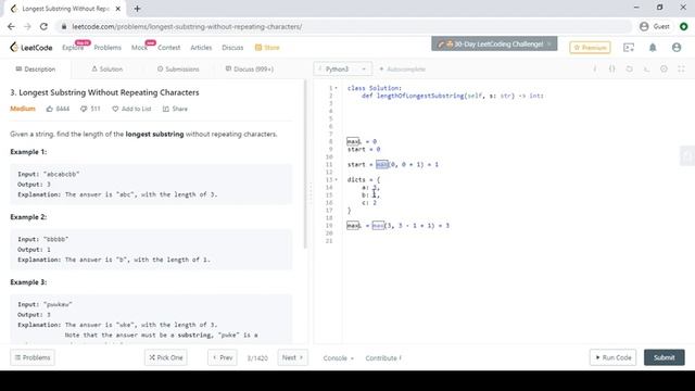 LeetCode - 3. Longest Substring Without Repeating Characters Solution Explained - Python3 смотреть онлайн