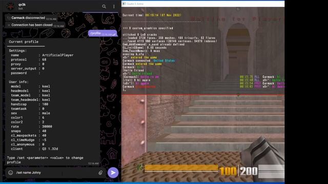 [qv3k] Connecting Quake 3 using telegram bot смотреть онлайн