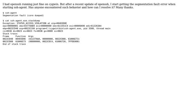 ssh-agent segmentation fault смотреть онлайн