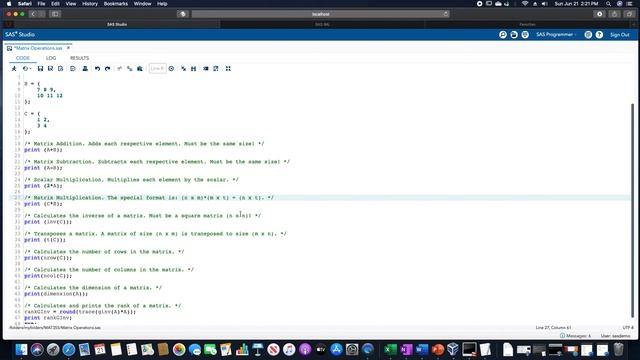 Matrix Operations in SAS смотреть онлайн