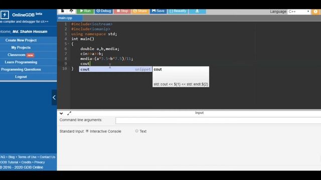 URI SOLUTION - 1005 (AVERAGE 1) IN C++. смотреть онлайн