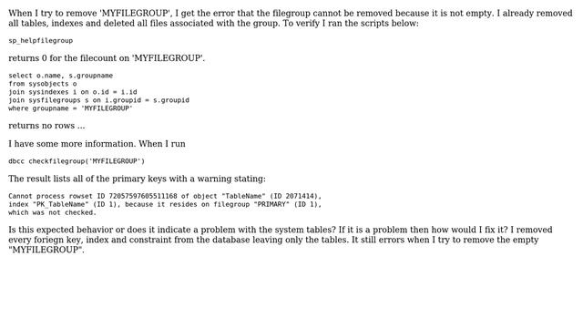 DevOps & SysAdmins: Filegroup cannot be removed because it is not empty error with no files смотреть онлайн
