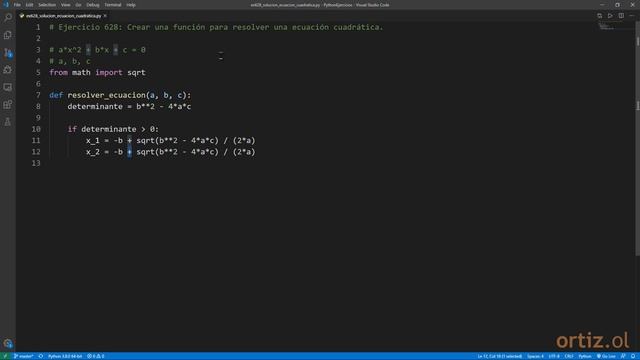Python - Ejercicio 628: Crear una Función para Resolver una Ecuación Cuadrática смотреть онлайн