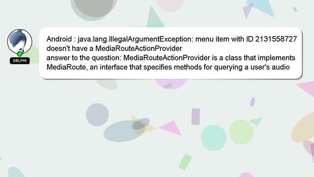 Android : java.lang.IllegalArgumentException: menu item with ID 2131558727 doesn't have a MediaRout смотреть онлайн