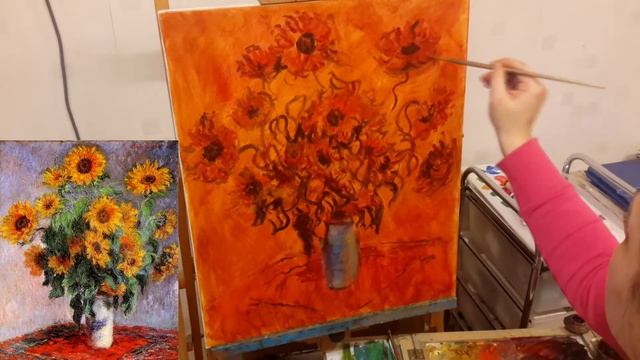 Impressionism Oil Painting Monet Bouquet Of Sunflowers. Part 1