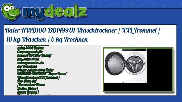 42% SPAREN - Haier HWD100-BD1499U1 Waschtrockner / XXL Trommel / 10 Kg Waschen / 6 Kg Trocknen