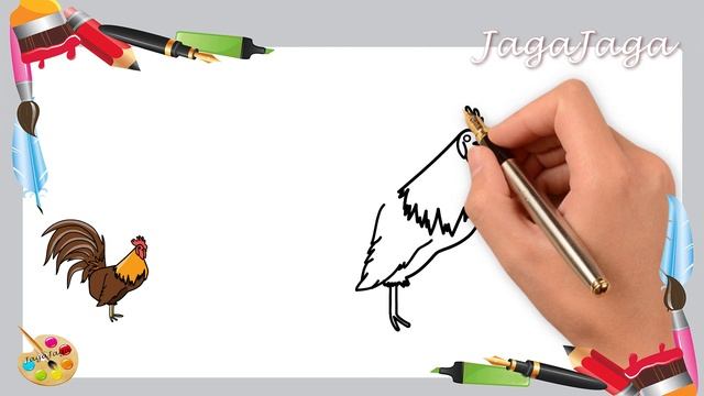 How to Draw COCK easy - slow) Как рисовать ПЕТУХА легко - медленно) смотреть онлайн