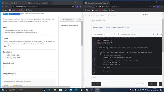 Sum OR Difference | DIFFSUM | Beginner | CodeChef (#2) смотреть онлайн